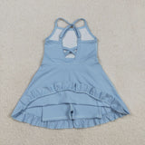 S0713 Baby girls solid blue swimsuit