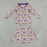 GLD1632 Girls colorful bow long sleeve skirt Outfits yoga