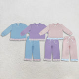 Matching  girls solid long sleeve ruffle clothing cotton