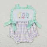 Matching Baby girls Easter bunny romper outfits embroidery