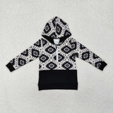 BT0907 long sleeve Western Aztec black zipper pullover