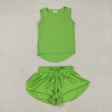 GSSO2503 YOGA baby girls green sleeveless shorts outfits