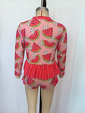 Long sleeves watermelon floral girls summer swimsuit