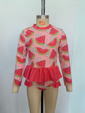 Long sleeves watermelon floral girls summer swimsuit
