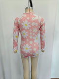 Long sleeves pink floral girls one pc summer swimsuit