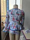 Blue sailboat long sleeves one pc baby girls swimsuit