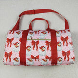 BA0306 Christmas Santa Claus red floral Duffle blue Bag 18.5x11.2x7.9 inches