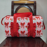 BA0306 Christmas Santa Claus red floral Duffle blue Bag 18.5x11.2x7.9 inches