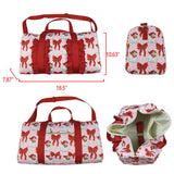 BA0306 Christmas Santa Claus red floral Duffle blue Bag 18.5x11.2x7.9 inches