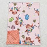 BL0095-- Easter cow and egg pink blanket