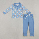 BLP1295 boys Christmas Santa Claus blue outfits 12/18M-7/8T