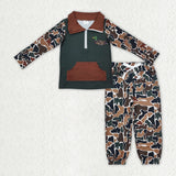 Matching Baby Boys camo long Sleeve Pants zipper outfits Sets