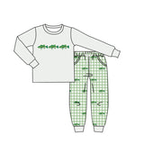 4.16 Pre-order BLP1425 boys fish long sleeve checkered green pant outfits