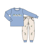 4.16 Pre-order BLP1426 boys duck blue long sleeve checkered pant outfits