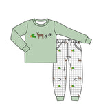 4.16 Pre-order BLP1427 boys deer green long sleeve checkered pant outfits