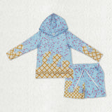 Matching Baby boys spring autumn Ice cream  Waffle long sleeves shorts outfits