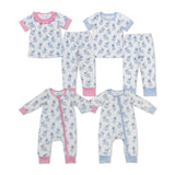 Matching Baby girls boys pink blue bunny short sleeve pajamas clothing