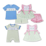 Matching Baby girls boys outfits embroidery egg bunny clothing