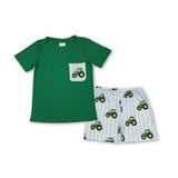 Matching Baby girls boys green pink tractor outfits