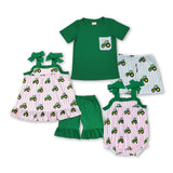 Matching Baby girls boys green pink tractor outfits