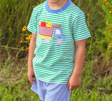Green stripe apple crayon top shorts boys back to school clothes