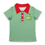 Matching Baby girls boys Red Flag map Golf course Green striped short sleeve top