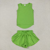 GSSO2503 YOGA baby girls green sleeveless shorts outfits