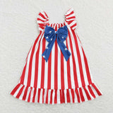 GSD0675-- 4th July red white short sleeve girl dress