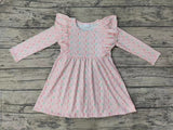 GLD0543  long sleeves Christmas tree pink ruffle dress