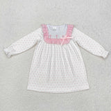 GLD0981--long sleeve cross  embroidered dress