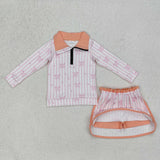 GLD1004 Girls pink stripe bow milk silk long shirt skirt outfits