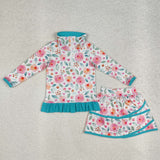 GLD1009 baby Girls green floral milk silk long shirt skirt outfits