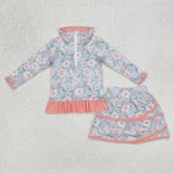 GLD1010 baby Girls light orange floral long shirt skirt outfits