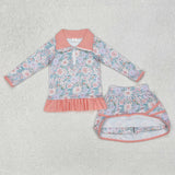 GLD1010 baby Girls light orange floral long shirt skirt outfits
