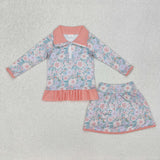 GLD1010 baby Girls light orange floral long shirt skirt outfits