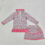 GLD1011 baby Girls pink floral long shirt skirt milk silk outfits