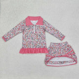 GLD1011 baby Girls pink floral long shirt skirt milk silk outfits