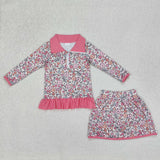 GLD1011 baby Girls pink floral long shirt skirt milk silk outfits