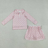 GLD1014 Girls pink bow pink zipper skirt outfits