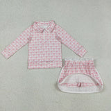 GLD1014 Girls pink bow pink zipper skirt outfits