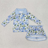 GLD1016 Girls blue flower zipper skirt outfits