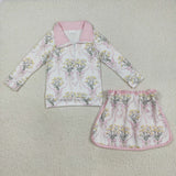 GLD1078 Baby girls yellow flower skirt pink outfits
