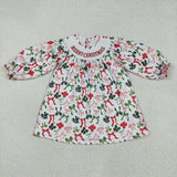 GLD1094 baby girls MERRY Christmas red green bow dress  smocked