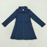 GLD1151 girls long sleeve zipper navy Dress yoga