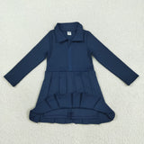 GLD1151 girls long sleeve zipper navy Dress yoga