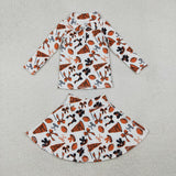 GLD1285 baby girls CHEER orange long sleeves skirt outfits yoga