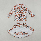 GLD1285 baby girls CHEER orange long sleeves skirt outfits yoga