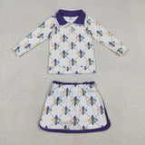 GLD1360  baby girls Mardi Gras skirt zip long sleeve Outfits yoga