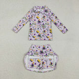 GLD1415 baby girls Mardi Gras skirt zipper long sleeve Outfits yoga