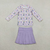 GLD1416 baby girls  skirt zipper long sleeve purple Outfits yoga